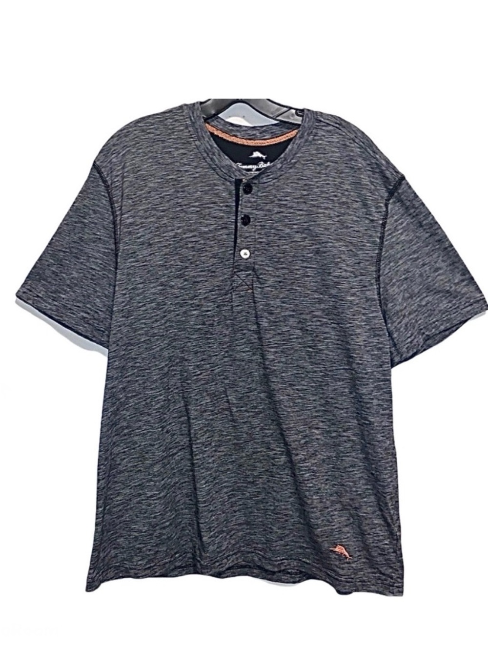 Tommy Bahama Mens Gray Space Dye Button Up Neck Short Sleeve Polo Shirt Large
